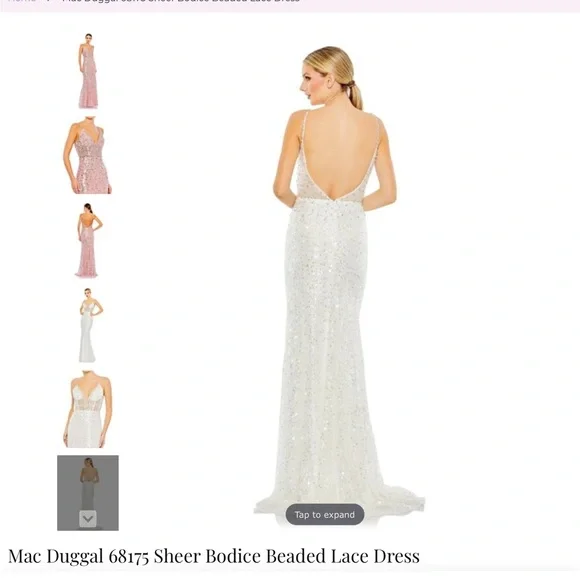 Mac Duggal white Sequin Gown with Train NWOT Size 6 - Picture 4 of 12